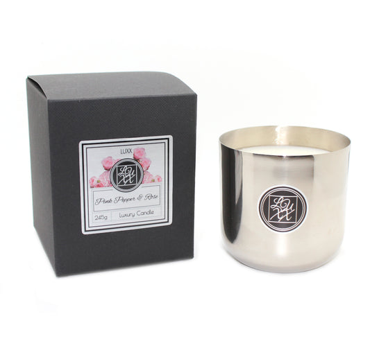 Pink Pepper & Rose | Natural Coconut Wax Candle | Handcrafted Stainless Steel Vessel | 245g