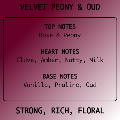 Velvet Peony & Oud Luxury Wax Melts 85g | 70+ hours of fragrance